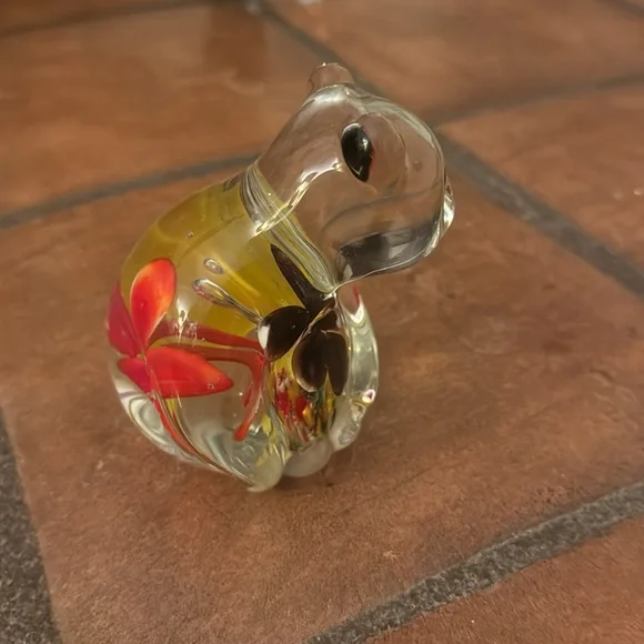 Glass Panda Figurine with Black and Yellow Accents has a little chip